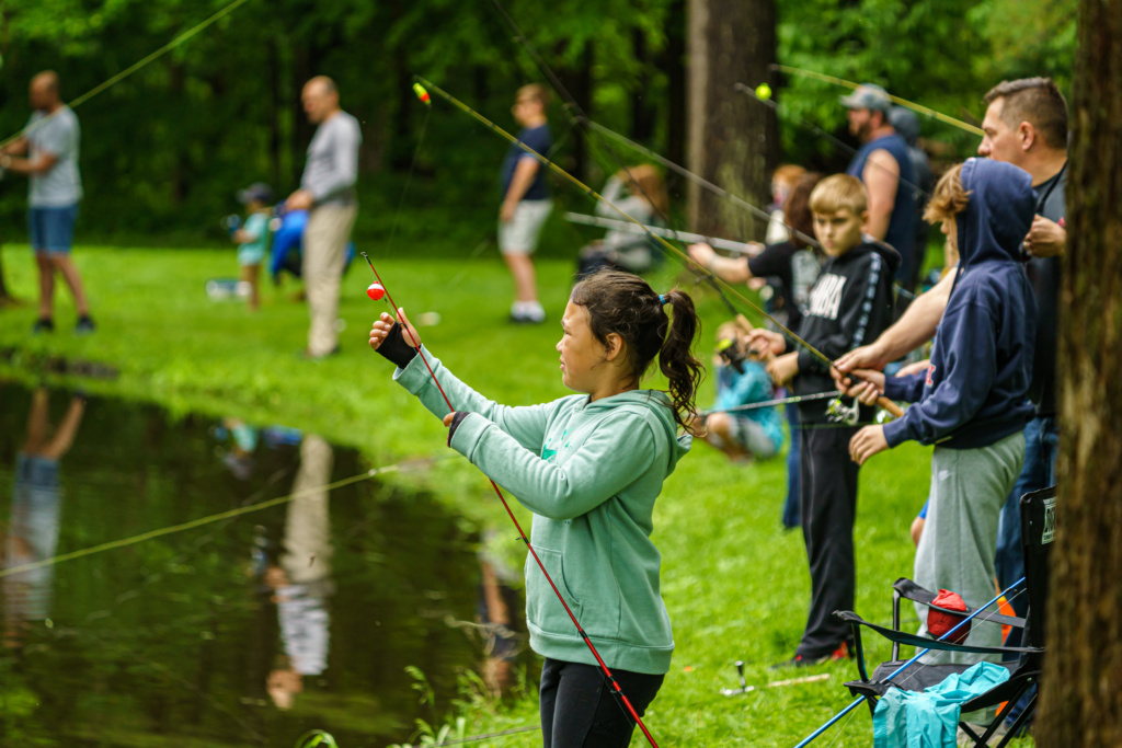 A group of people fishing.